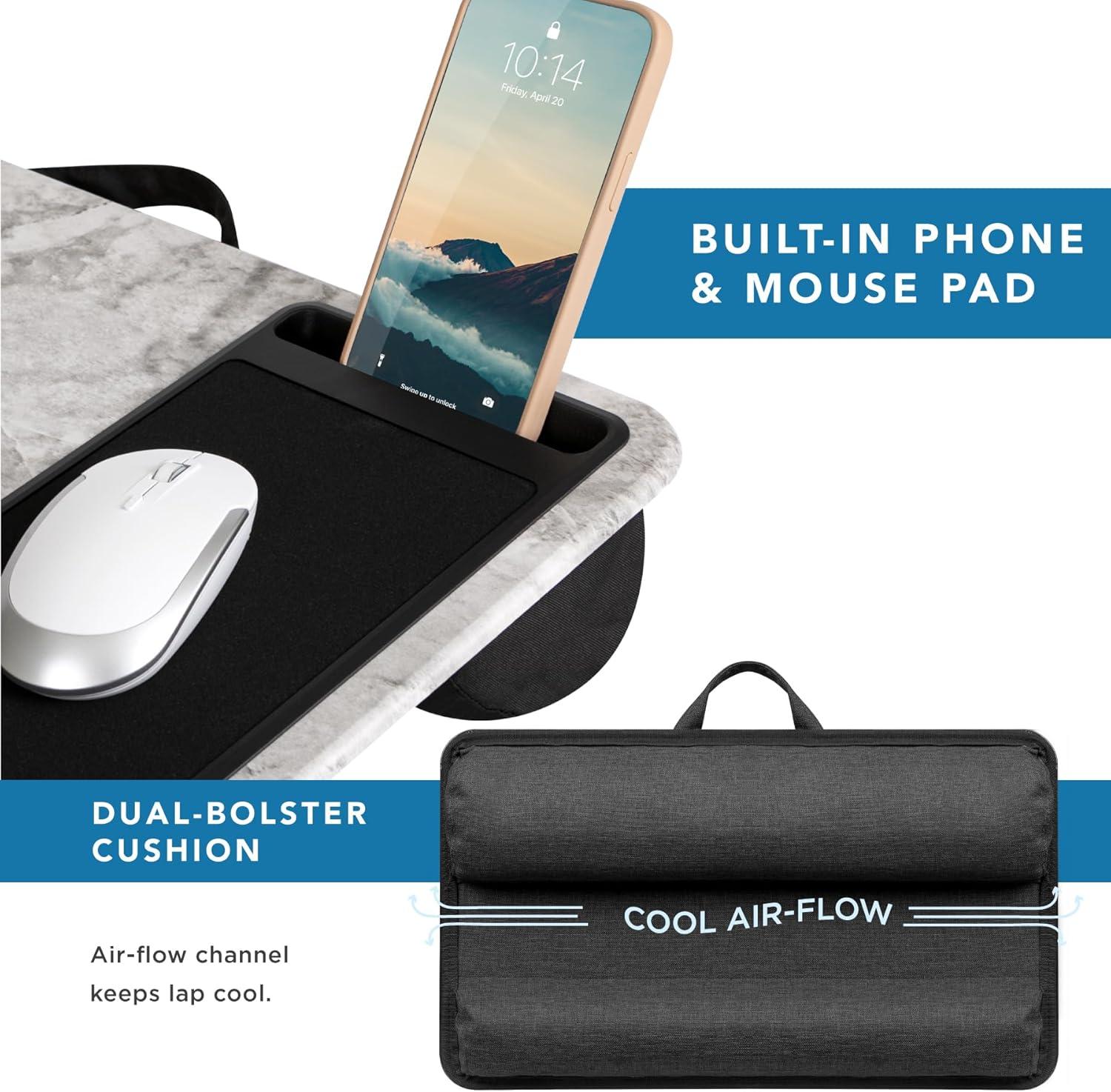 imageLAPGEAR Home Office Pro Lap Desk with Wrist Rest Mouse Pad and Phone Holder  Taj Mahal Marble  Fits up to 156 Inch Laptops  Style No 91601White Marble