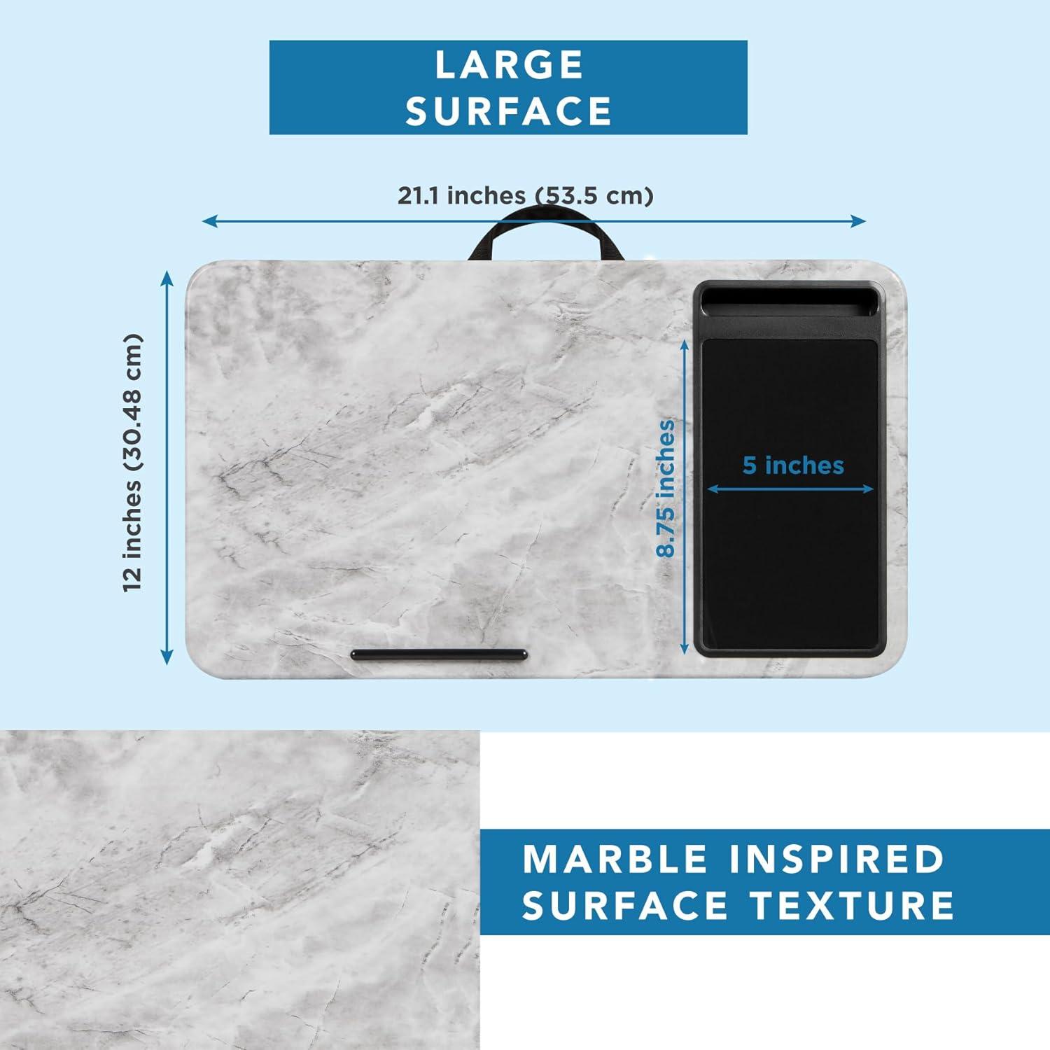 imageLAPGEAR Home Office Pro Lap Desk with Wrist Rest Mouse Pad and Phone Holder  Taj Mahal Marble  Fits up to 156 Inch Laptops  Style No 91601White Marble