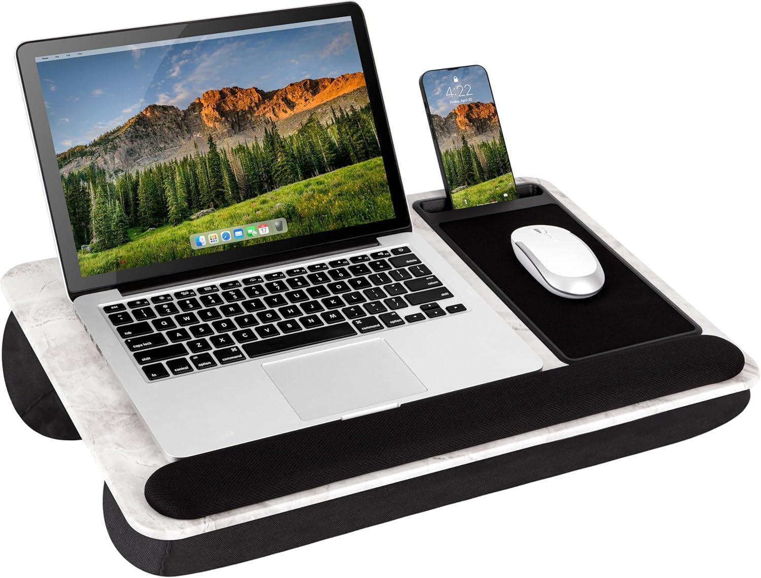 imageLAPGEAR Home Office Pro Lap Desk with Wrist Rest Mouse Pad and Phone Holder  Taj Mahal Marble  Fits up to 156 Inch Laptops  Style No 91601White Marble