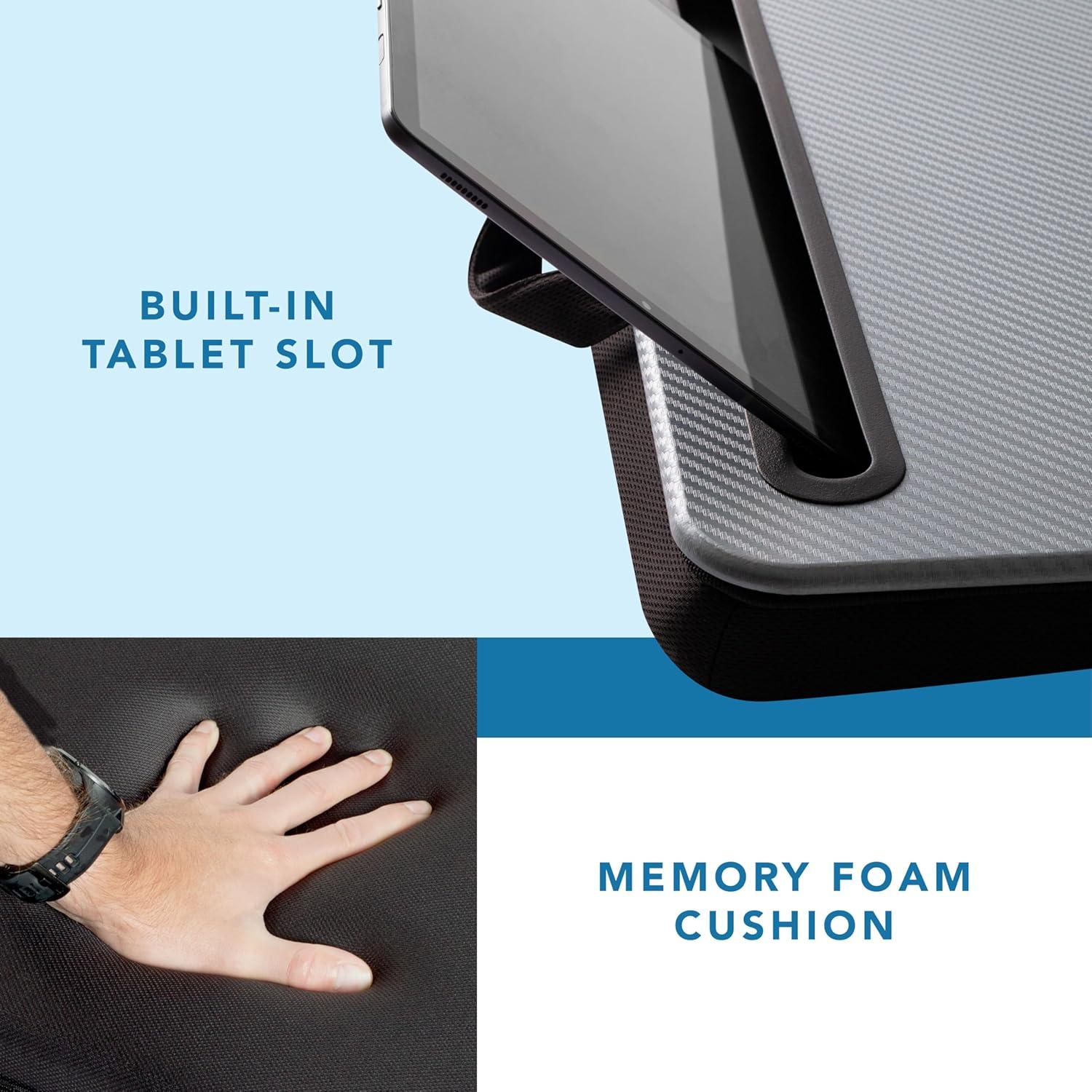 imageLAPGEAR Memory Foam Lap Desk with Wrist Rest and Media Slot  Medium  Silver Carbon  Fits up to 156 Inch Laptops and Most Tablet Devices  Style No 91335Silver Carbon