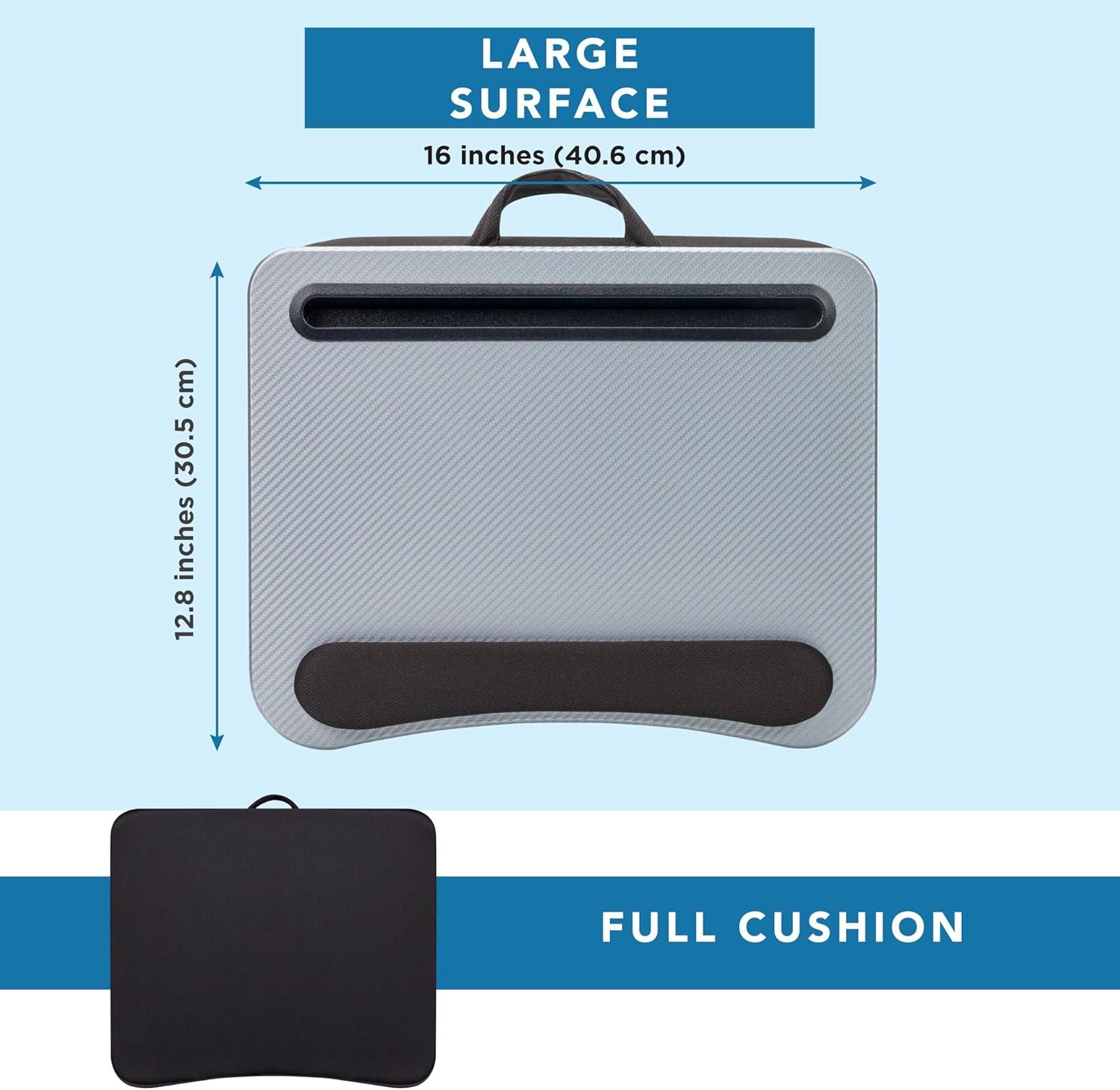 imageLAPGEAR Memory Foam Lap Desk with Wrist Rest and Media Slot  Medium  Silver Carbon  Fits up to 156 Inch Laptops and Most Tablet Devices  Style No 91335Silver Carbon