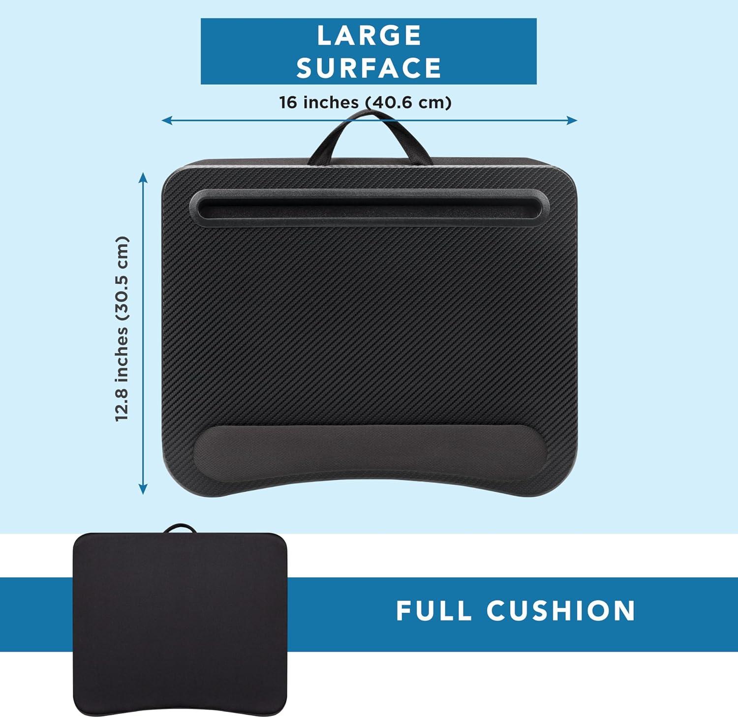 imageLAPGEAR Memory Foam Lap Desk with Wrist Rest and Media Slot  Medium  Silver Carbon  Fits up to 156 Inch Laptops and Most Tablet Devices  Style No 91335Black Carbon