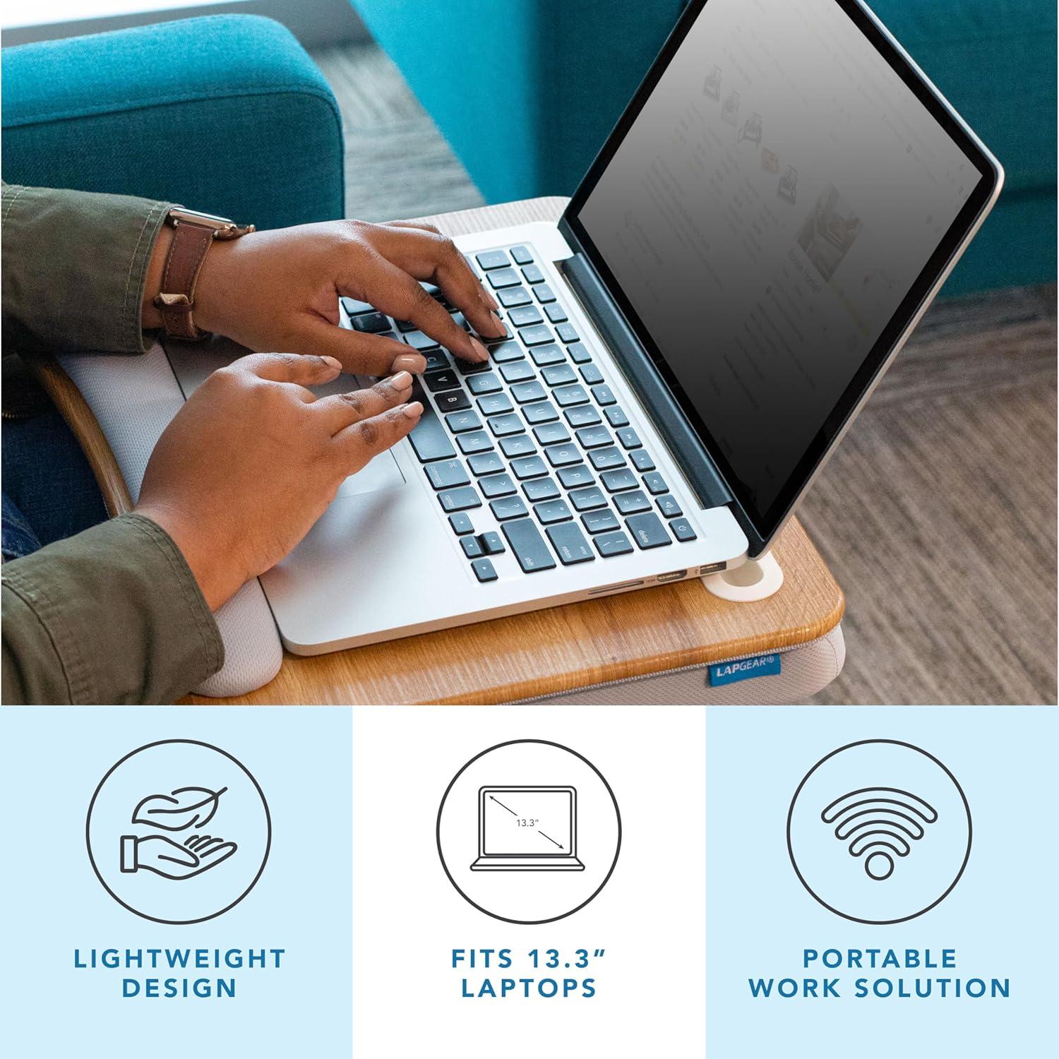 imageLAPGEAR Memory Foam Lap Desk with Wrist Rest and Media Slot  Medium  Silver Carbon  Fits up to 156 Inch Laptops and Most Tablet Devices  Style No 91335Oak Woodgrain