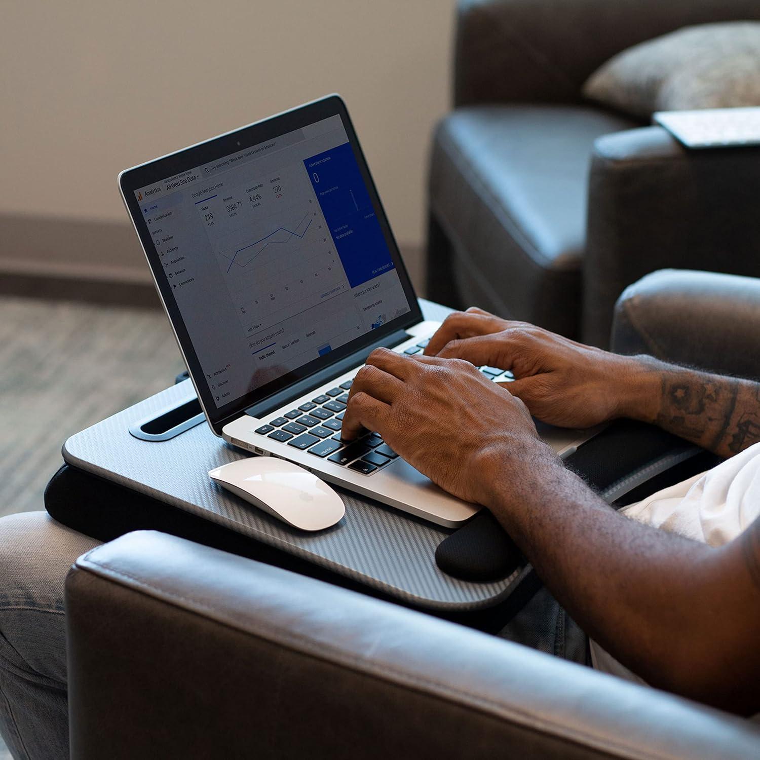 imageLAPGEAR Memory Foam Lap Desk with Wrist Rest and Media Slot  Medium  Silver Carbon  Fits up to 156 Inch Laptops and Most Tablet Devices  Style No 91335Silver Carbon