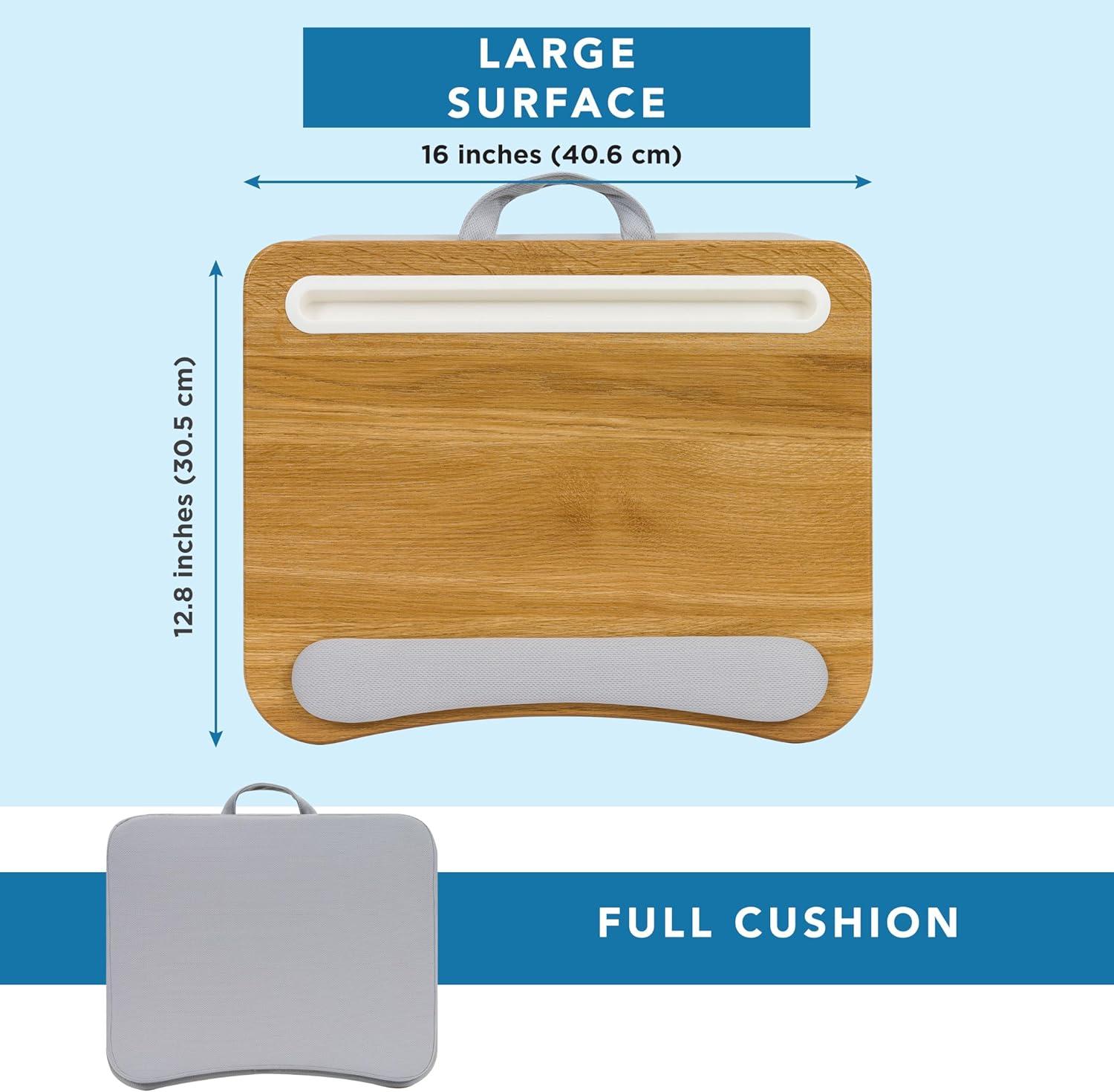 imageLAPGEAR Memory Foam Lap Desk with Wrist Rest and Media Slot  Medium  Silver Carbon  Fits up to 156 Inch Laptops and Most Tablet Devices  Style No 91335Oak Woodgrain