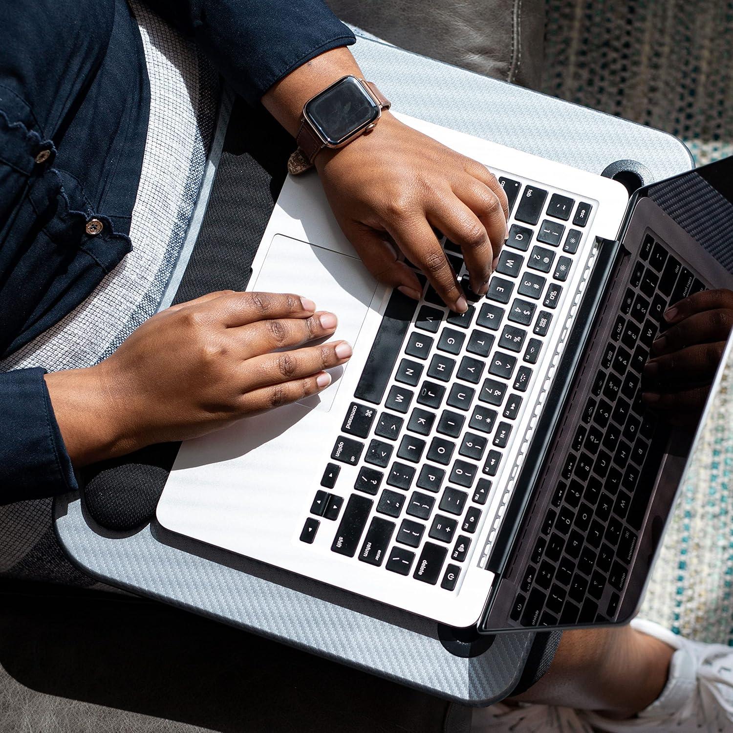 imageLAPGEAR Memory Foam Lap Desk with Wrist Rest and Media Slot  Medium  Silver Carbon  Fits up to 156 Inch Laptops and Most Tablet Devices  Style No 91335Silver Carbon