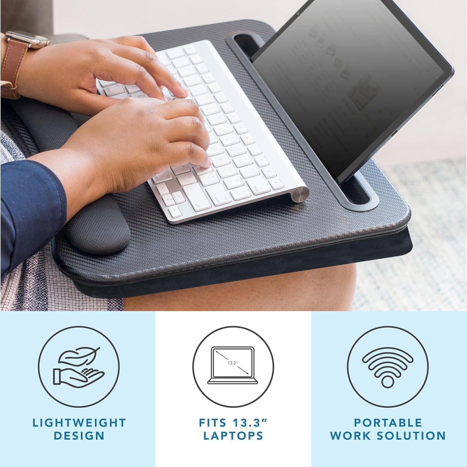 imageLAPGEAR Memory Foam Lap Desk with Wrist Rest and Media Slot  Medium  Silver Carbon  Fits up to 156 Inch Laptops and Most Tablet Devices  Style No 91335Black Carbon