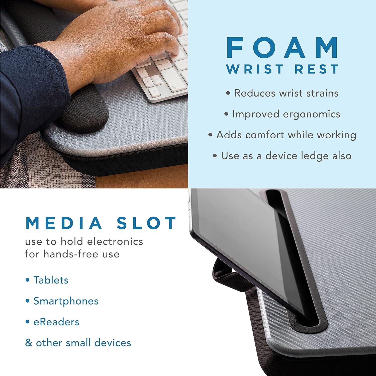 imageLAPGEAR Memory Foam Lap Desk with Wrist Rest and Media Slot  Medium  Silver Carbon  Fits up to 156 Inch Laptops and Most Tablet Devices  Style No 91335Silver Carbon