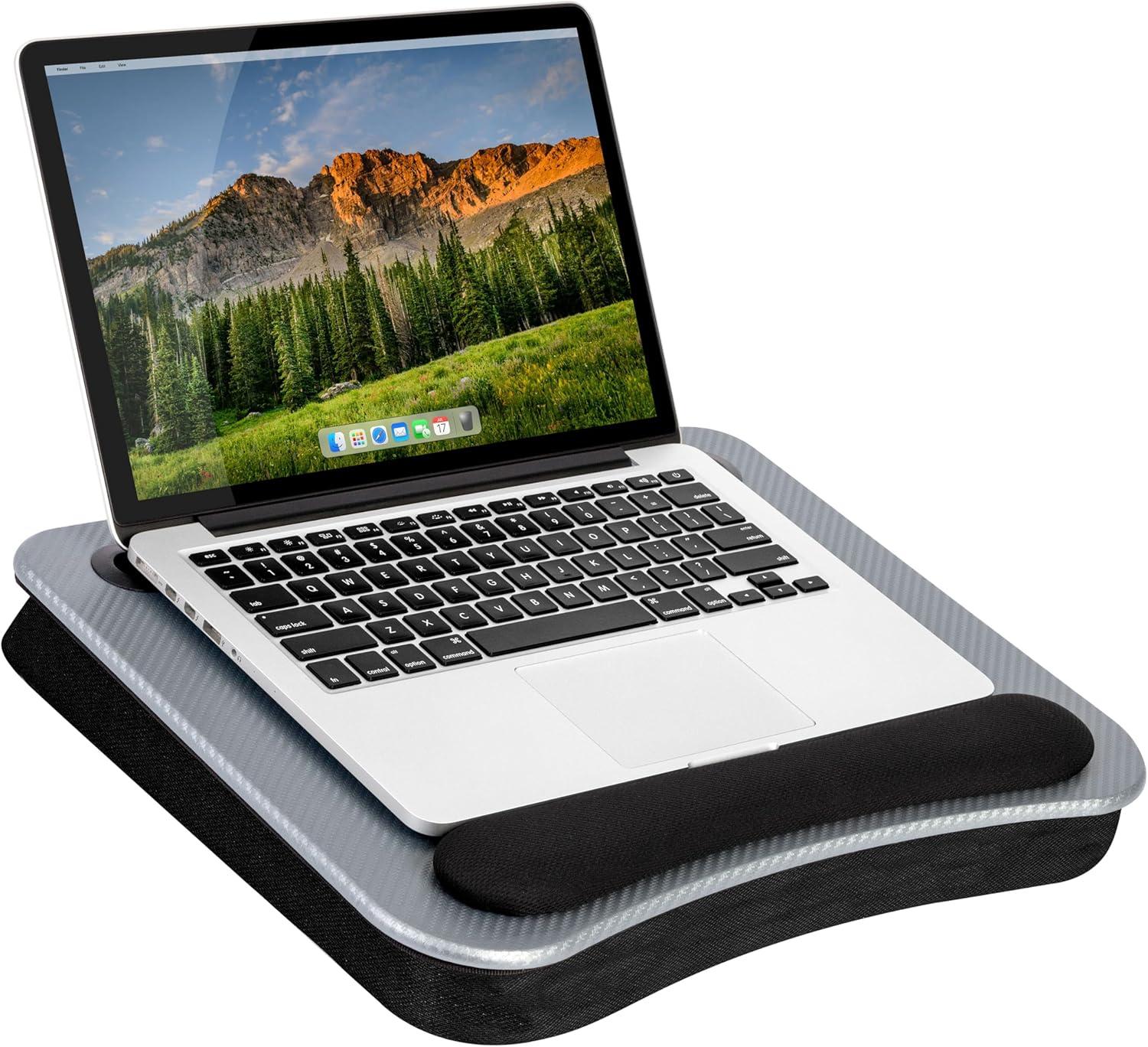 imageLAPGEAR Memory Foam Lap Desk with Wrist Rest and Media Slot  Medium  Silver Carbon  Fits up to 156 Inch Laptops and Most Tablet Devices  Style No 91335Silver Carbon