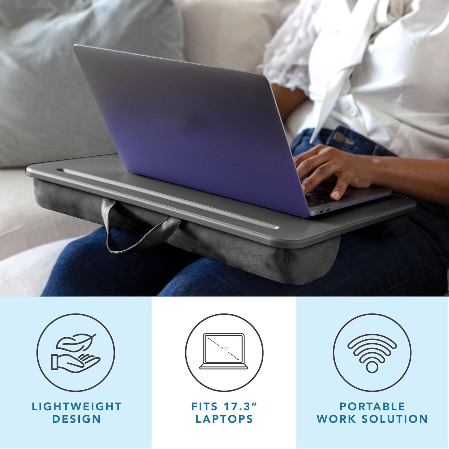 imageLAPGEAR Original Lap Desk  Large 179 x 13  Fits Up to 173 Laptops  Cushioned with Device Ledge Pencil Tray ampamp Handle  Portable ampamp Lightweight  Charcoal  Style No 45155Charcoal