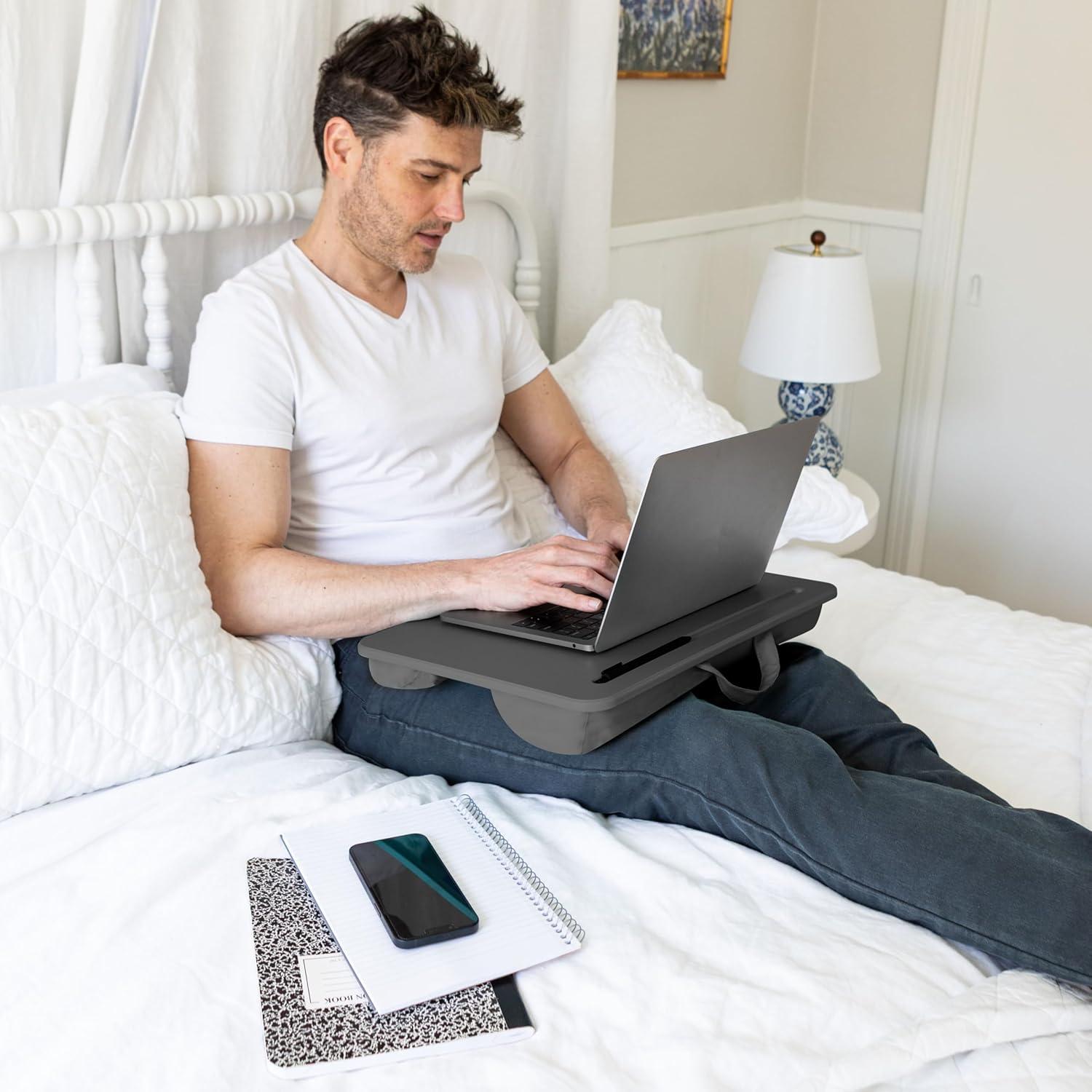 imageLAPGEAR Original Lap Desk  Large 179 x 13  Fits Up to 173 Laptops  Cushioned with Device Ledge Pencil Tray ampamp Handle  Portable ampamp Lightweight  Charcoal  Style No 45155Charcoal