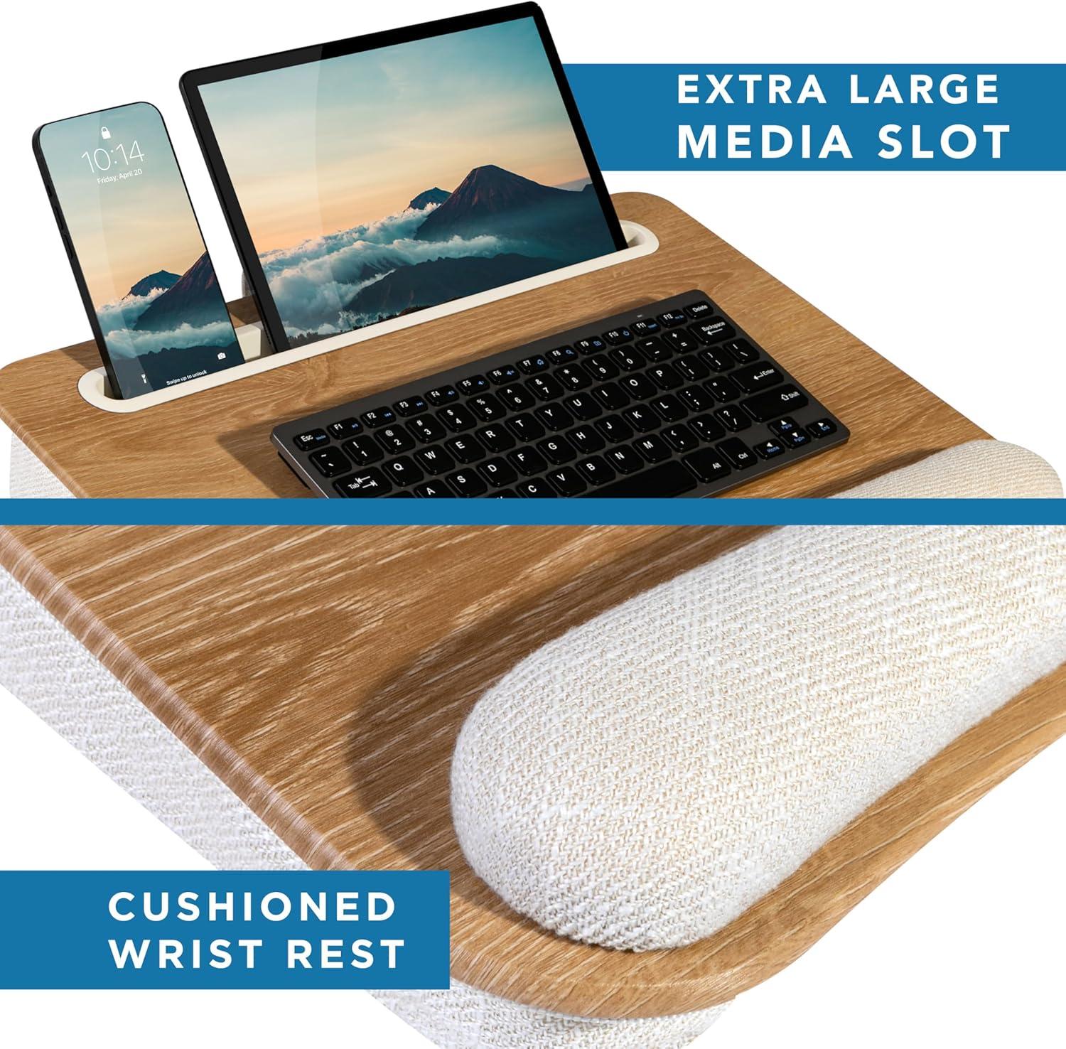 imageLAPGEAR Portable Laptop Lap Desk with Pillow Cushion AntiSlip Strip Tablet or Phone Storage Slot Pen and Pencil Pocket and Wrist Rest  Espresso Woodgrain  Fits 173quot Laptops  Style No 91342White Oak Woodgrain