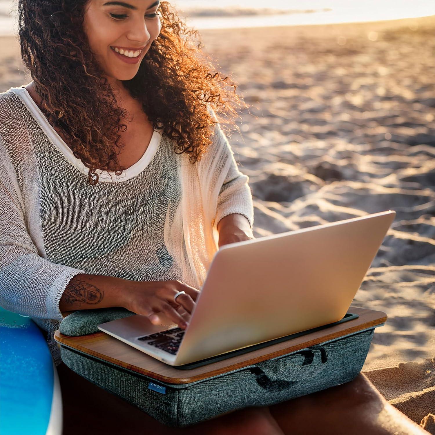 imageLAPGEAR Portable Laptop Lap Desk with Pillow Cushion AntiSlip Strip Tablet or Phone Storage Slot Pen and Pencil Pocket and Wrist Rest  Espresso Woodgrain  Fits 173quot Laptops  Style No 91342Espresso Woodgrain