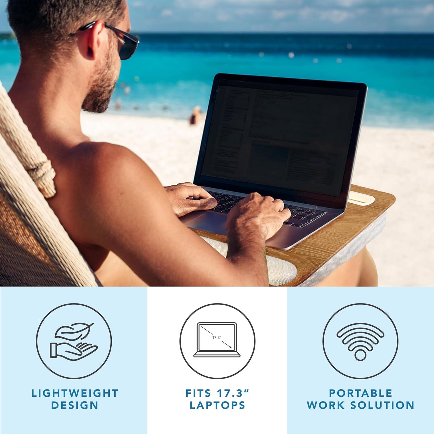 imageLAPGEAR Portable Laptop Lap Desk with Pillow Cushion AntiSlip Strip Tablet or Phone Storage Slot Pen and Pencil Pocket and Wrist Rest  Espresso Woodgrain  Fits 173quot Laptops  Style No 91342White Oak Woodgrain