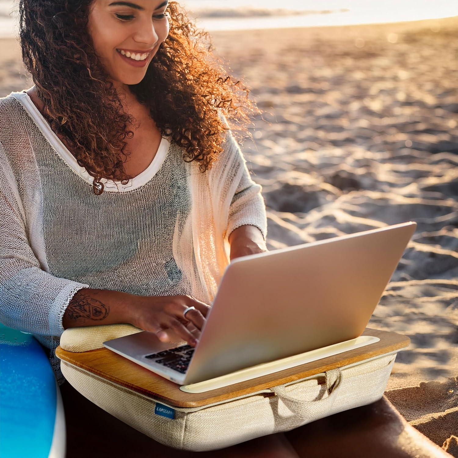 imageLAPGEAR Portable Laptop Lap Desk with Pillow Cushion AntiSlip Strip Tablet or Phone Storage Slot Pen and Pencil Pocket and Wrist Rest  Espresso Woodgrain  Fits 173quot Laptops  Style No 91342White Oak Woodgrain