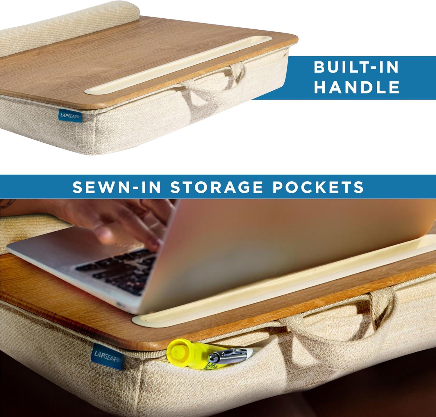 imageLAPGEAR Portable Laptop Lap Desk with Pillow Cushion AntiSlip Strip Tablet or Phone Storage Slot Pen and Pencil Pocket and Wrist Rest  Espresso Woodgrain  Fits 173quot Laptops  Style No 91342White Oak Woodgrain