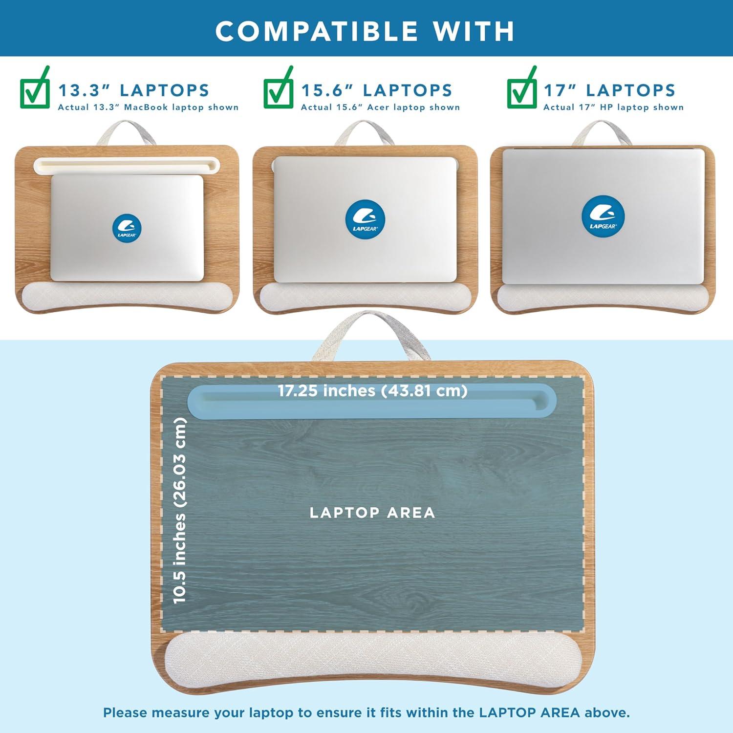 imageLAPGEAR Portable Laptop Lap Desk with Pillow Cushion AntiSlip Strip Tablet or Phone Storage Slot Pen and Pencil Pocket and Wrist Rest  Espresso Woodgrain  Fits 173quot Laptops  Style No 91342White Oak Woodgrain