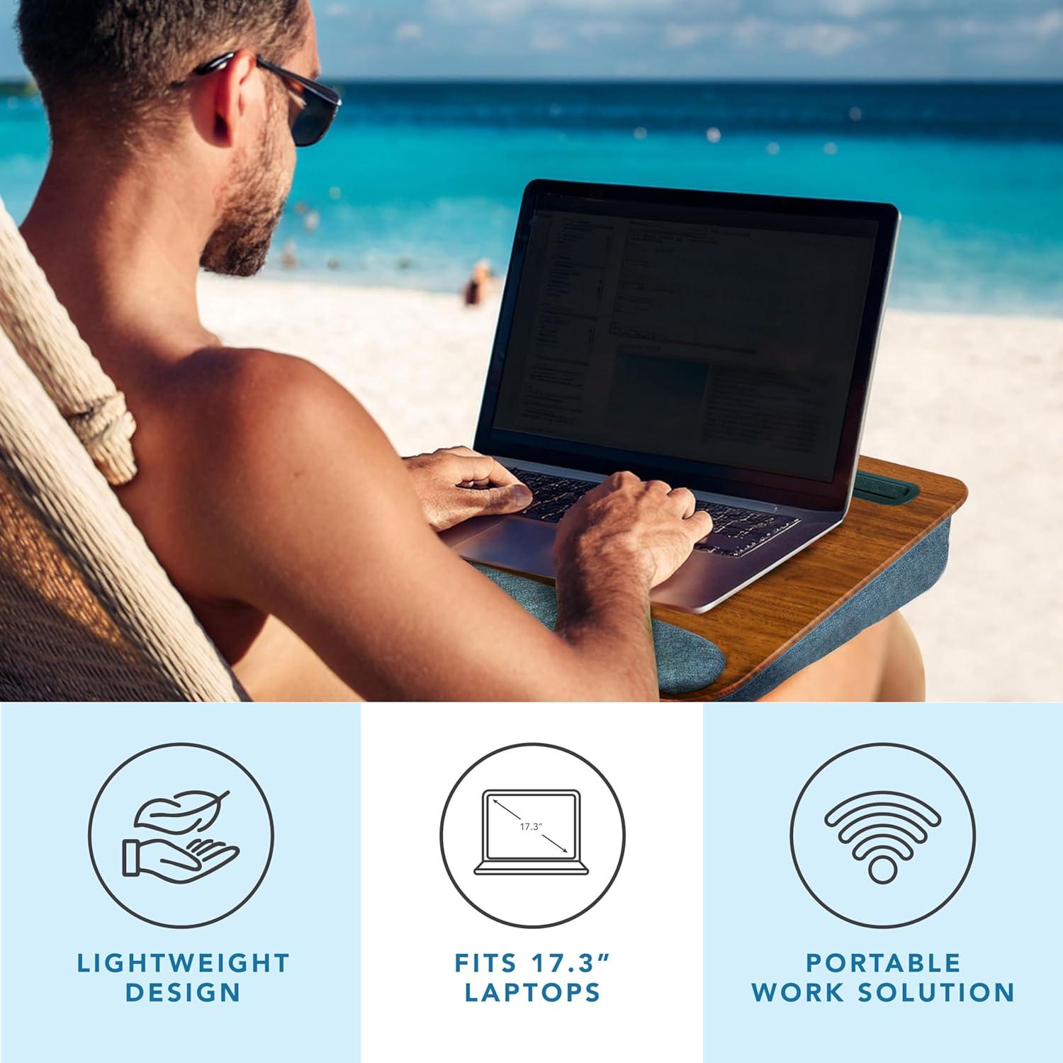 imageLAPGEAR Portable Laptop Lap Desk with Pillow Cushion AntiSlip Strip Tablet or Phone Storage Slot Pen and Pencil Pocket and Wrist Rest  Espresso Woodgrain  Fits 173quot Laptops  Style No 91342Espresso Woodgrain