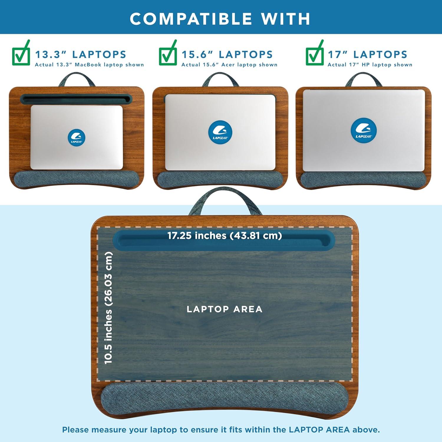 imageLAPGEAR Portable Laptop Lap Desk with Pillow Cushion AntiSlip Strip Tablet or Phone Storage Slot Pen and Pencil Pocket and Wrist Rest  Espresso Woodgrain  Fits 173quot Laptops  Style No 91342Espresso Woodgrain