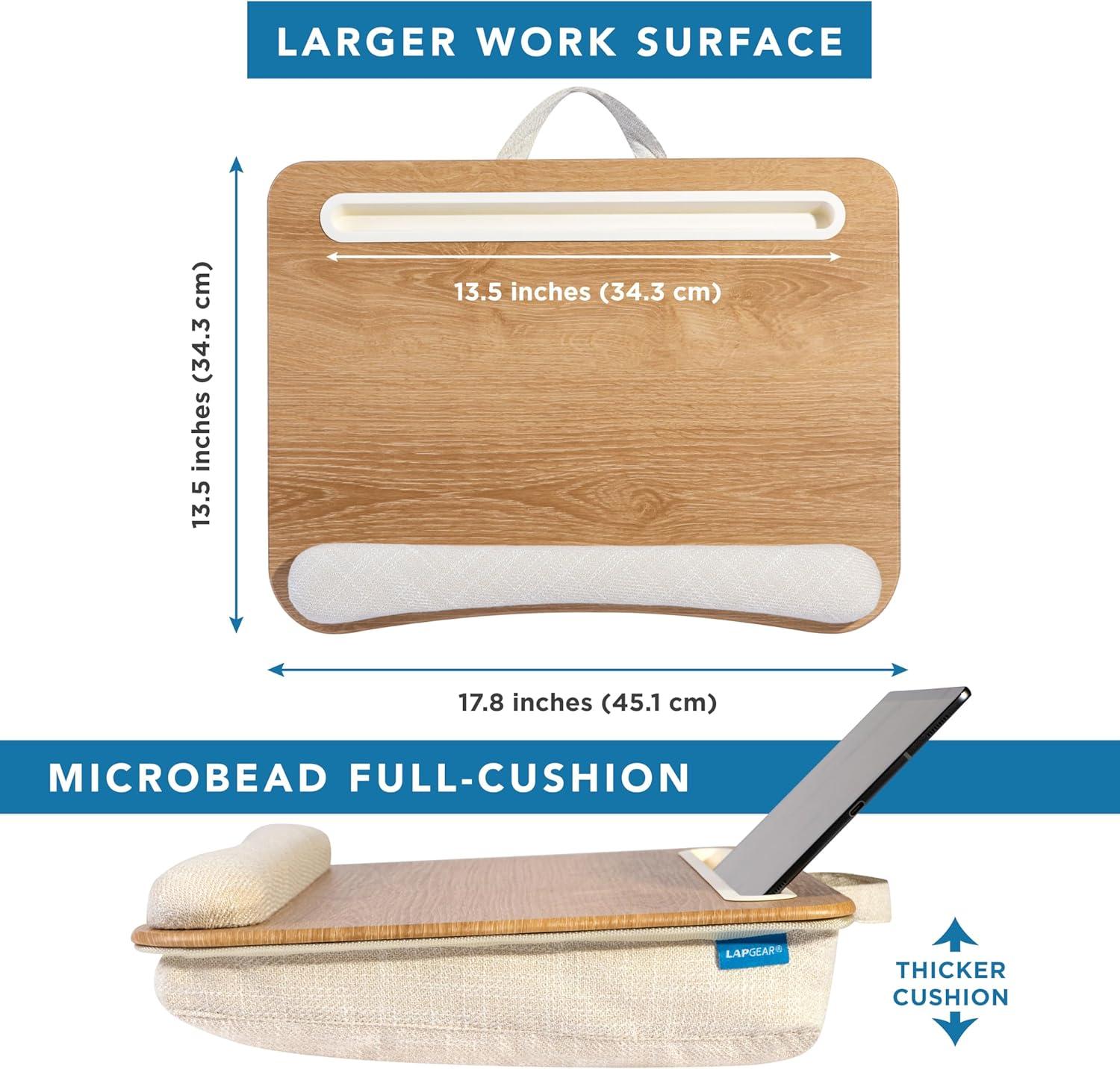imageLAPGEAR Portable Laptop Lap Desk with Pillow Cushion AntiSlip Strip Tablet or Phone Storage Slot Pen and Pencil Pocket and Wrist Rest  Espresso Woodgrain  Fits 173quot Laptops  Style No 91342White Oak Woodgrain