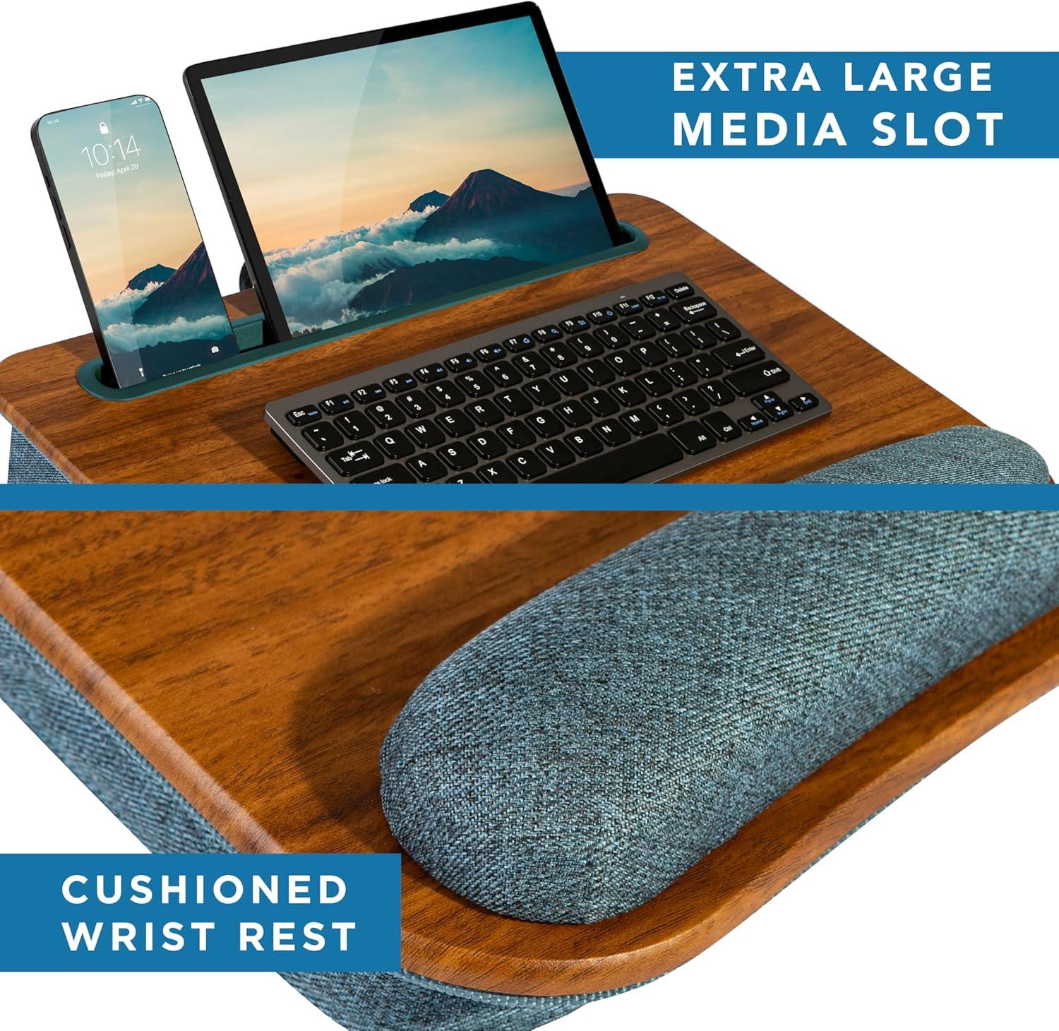 imageLAPGEAR Portable Laptop Lap Desk with Pillow Cushion AntiSlip Strip Tablet or Phone Storage Slot Pen and Pencil Pocket and Wrist Rest  Espresso Woodgrain  Fits 173quot Laptops  Style No 91342Espresso Woodgrain