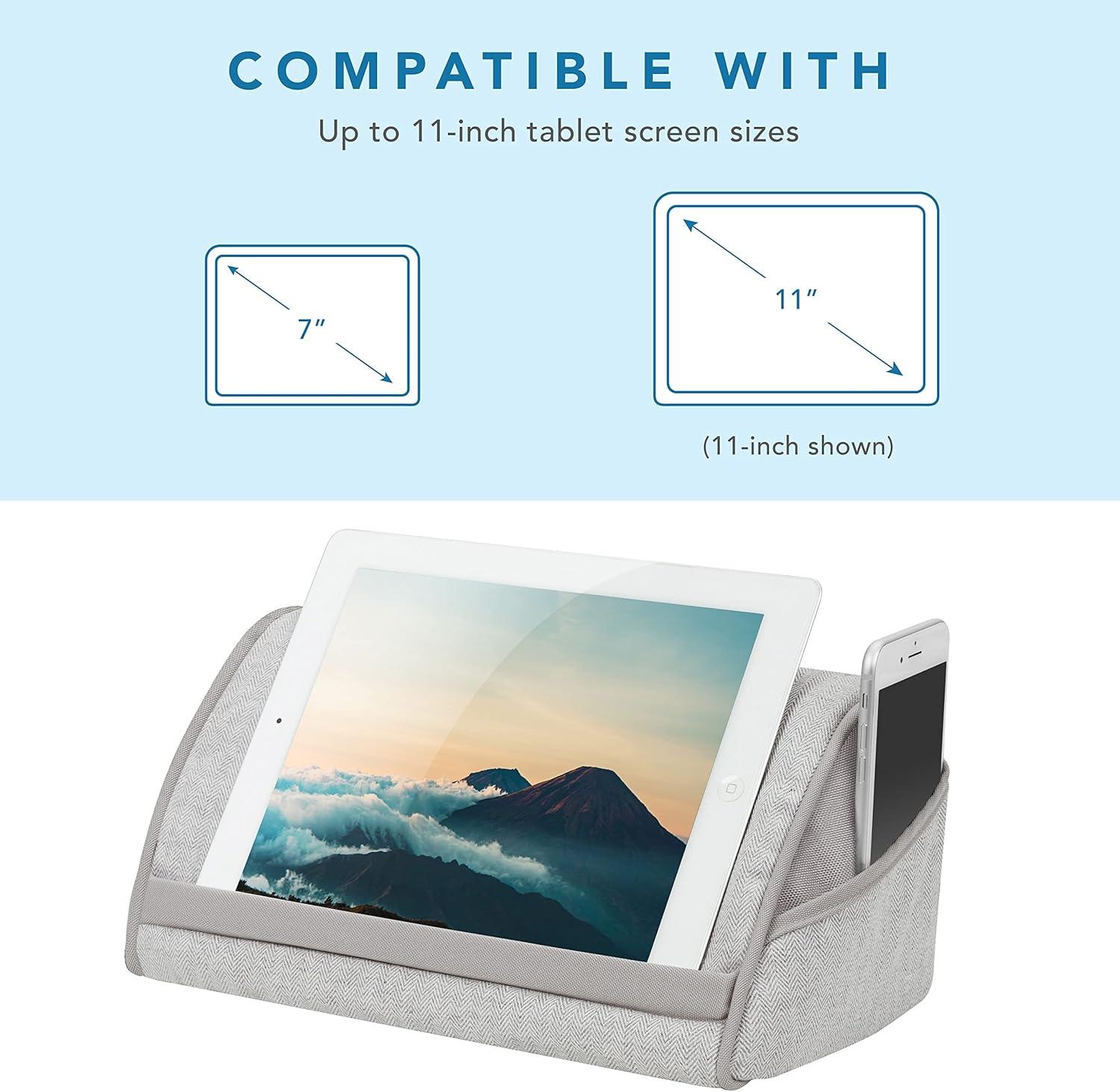 imageLapGear Original Microbead Tablet Pillow Stand with Phone Pocket  Black  Fits Most Tablets  Style No 35068Gray Herringbone