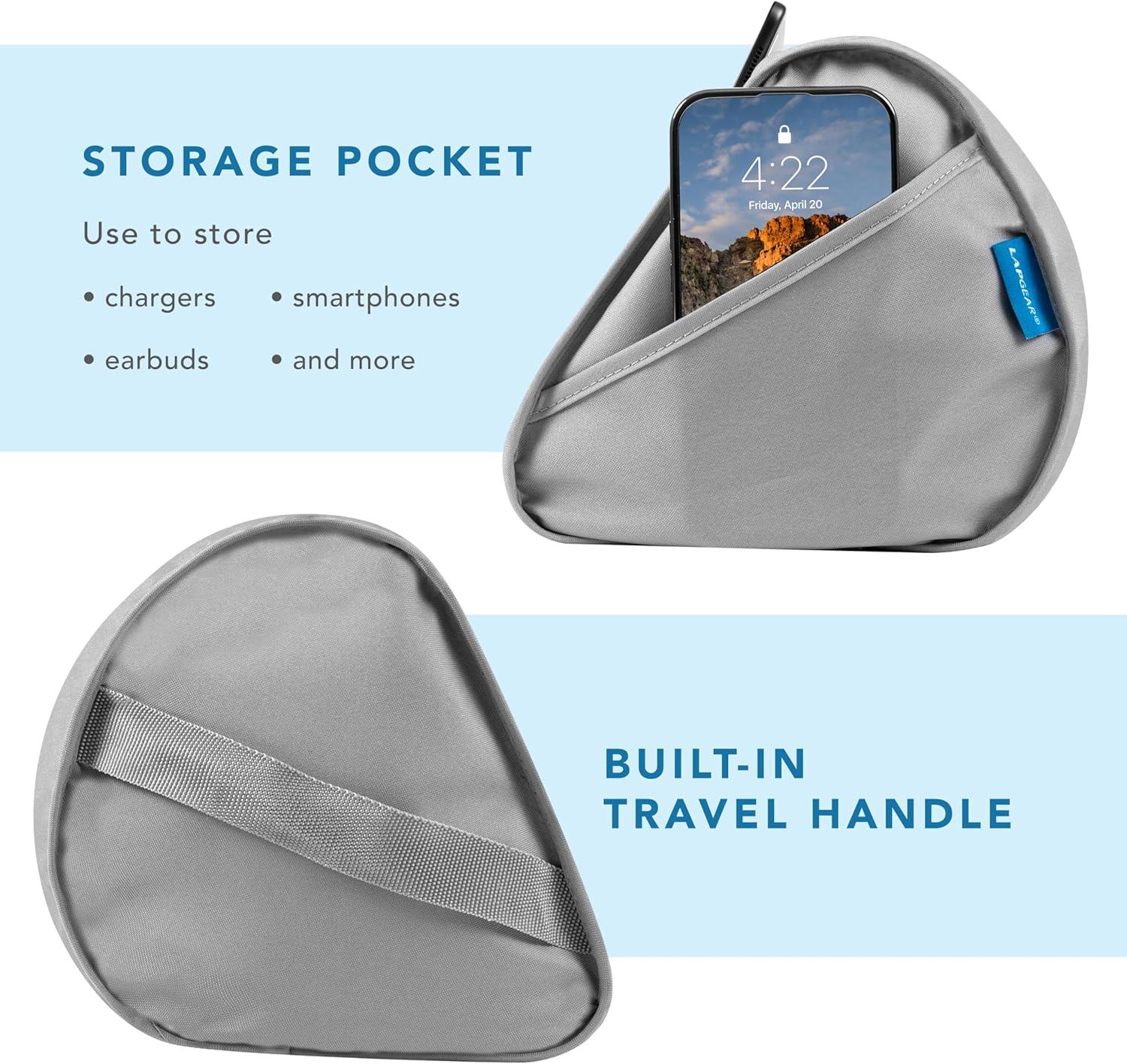 imageLapGear Tablet Pillow Stand  11quot Slot for iPads Galaxy Tabs Kindles EReaders ampamp Phones  Cushioned Holder with Storage Pocket ampamp Handle  Sky Blue  Style No 33103Gray