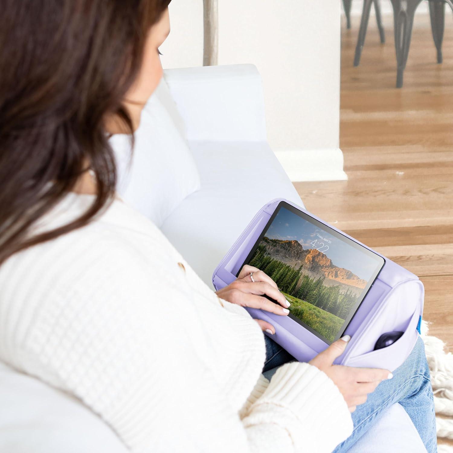 imageLapGear Tablet Pillow Stand  11quot Slot for iPads Galaxy Tabs Kindles EReaders ampamp Phones  Cushioned Holder with Storage Pocket ampamp Handle  Sky Blue  Style No 33103Purple Amethyst