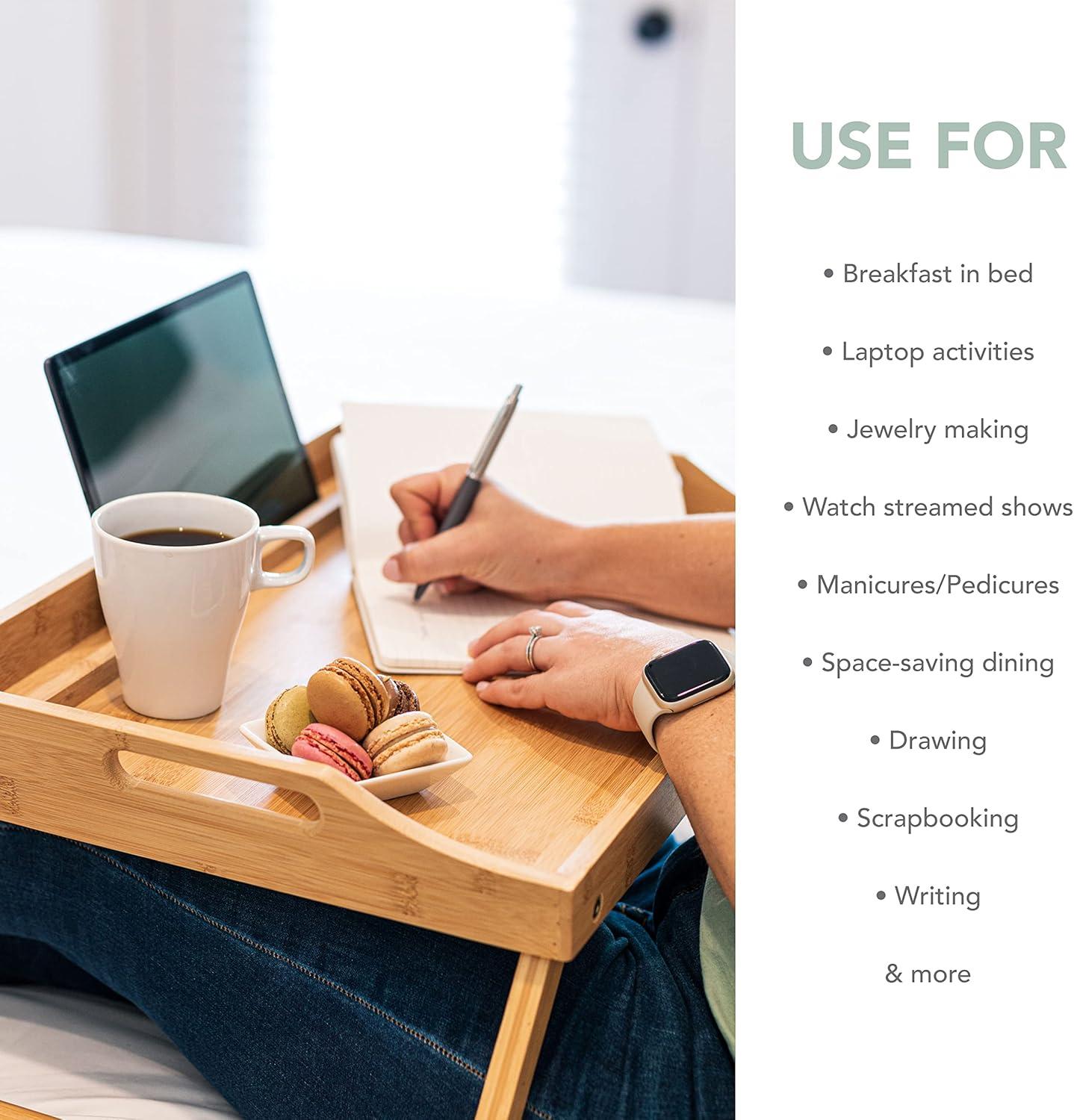 imageROSSIE HOME Extra Large Bamboo Bed Tray Lap Tray Lap Desk with Phone Holder  Fits up to 173 Inch Laptops and Most Tablets  Natural  Style No 78107Natural Bamboo