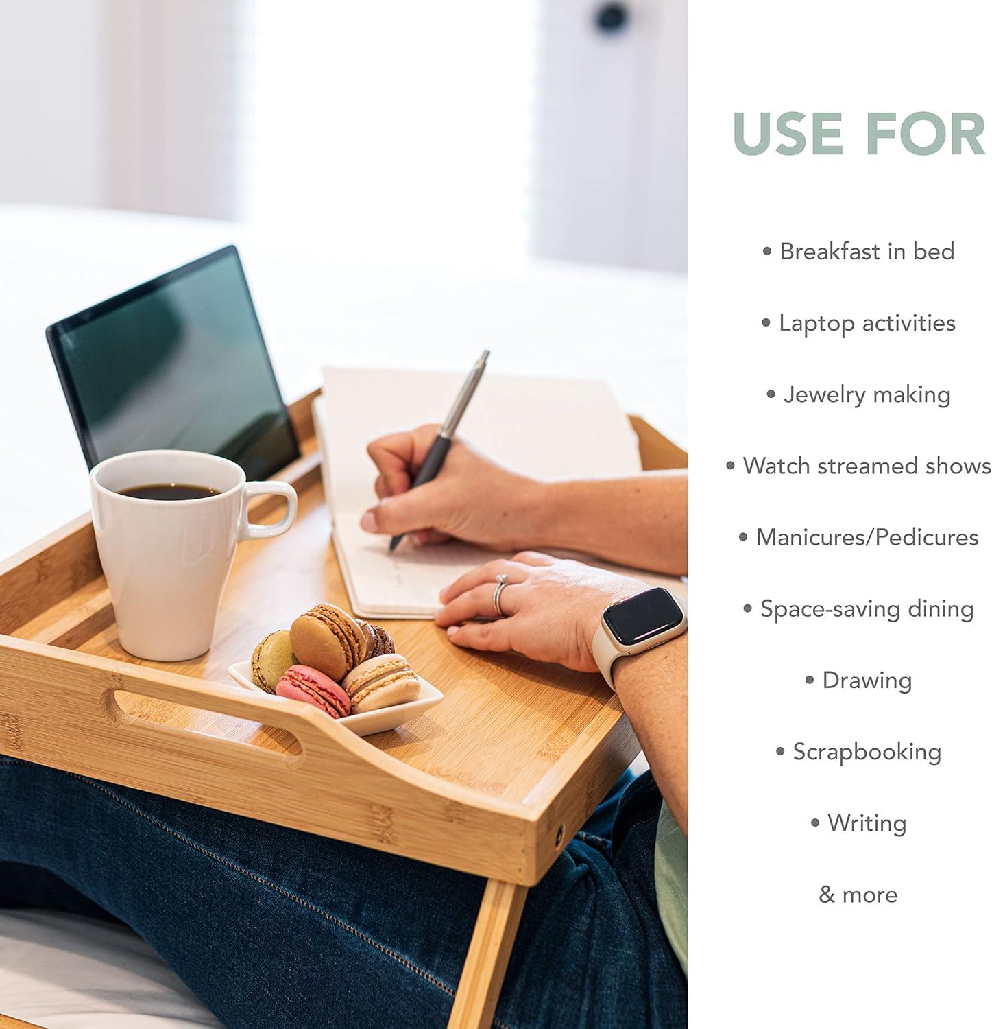 imageROSSIE HOME Extra Large Bamboo Bed Tray Lap Tray Lap Desk with Phone Holder  Fits up to 173 Inch Laptops and Most Tablets  Natural  Style No 78107Natural Bamboo