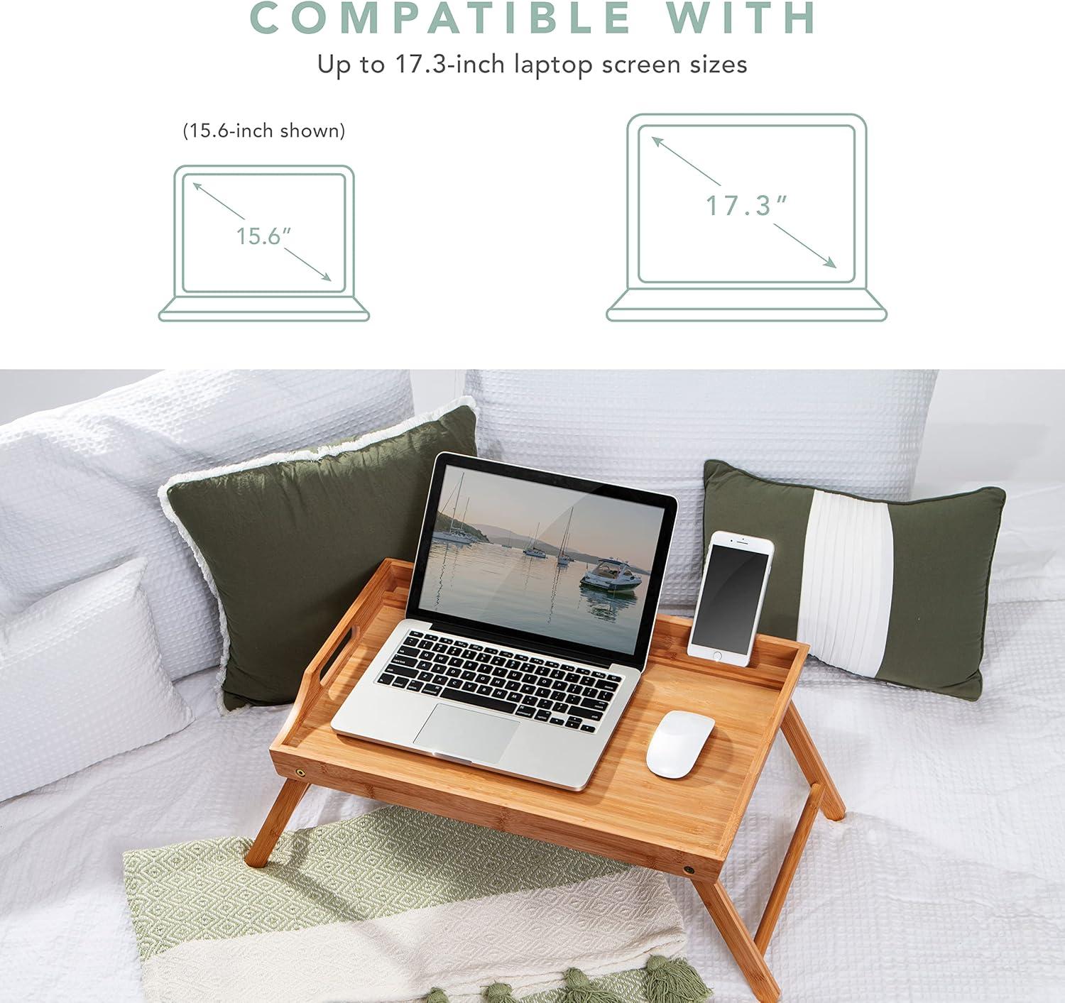 imageROSSIE HOME Extra Large Bamboo Bed Tray Lap Tray Lap Desk with Phone Holder  Fits up to 173 Inch Laptops and Most Tablets  Natural  Style No 78107Natural Bamboo