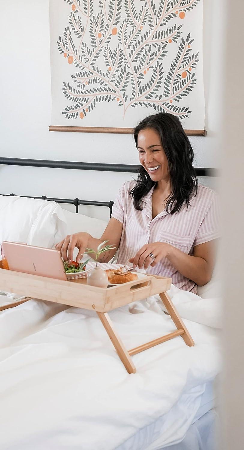 imageROSSIE HOME Extra Large Bamboo Bed Tray Lap Tray Lap Desk with Phone Holder  Fits up to 173 Inch Laptops and Most Tablets  Natural  Style No 78107Natural Bamboo