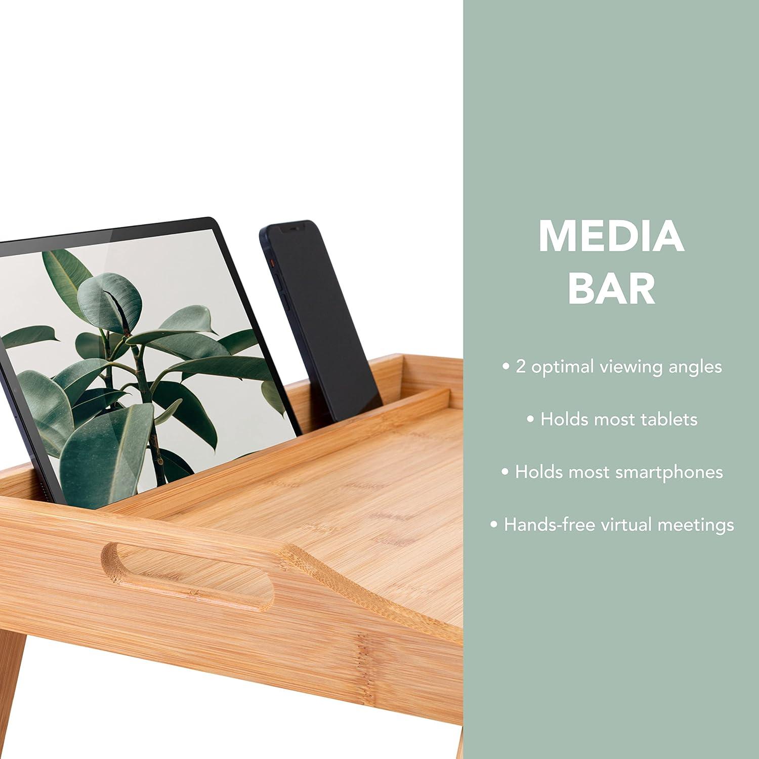 imageROSSIE HOME Extra Large Bamboo Bed Tray Lap Tray Lap Desk with Phone Holder  Fits up to 173 Inch Laptops and Most Tablets  Natural  Style No 78107Natural Bamboo