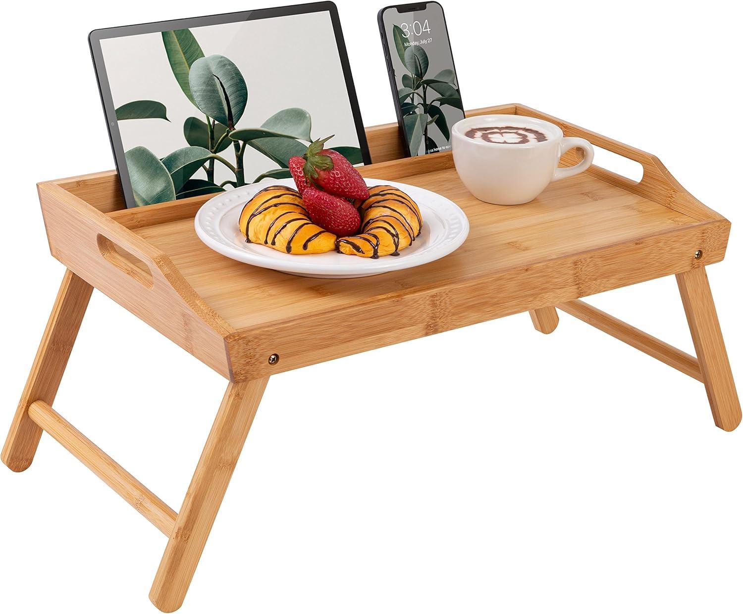 imageROSSIE HOME Extra Large Bamboo Bed Tray Lap Tray Lap Desk with Phone Holder  Fits up to 173 Inch Laptops and Most Tablets  Natural  Style No 78107Natural Bamboo