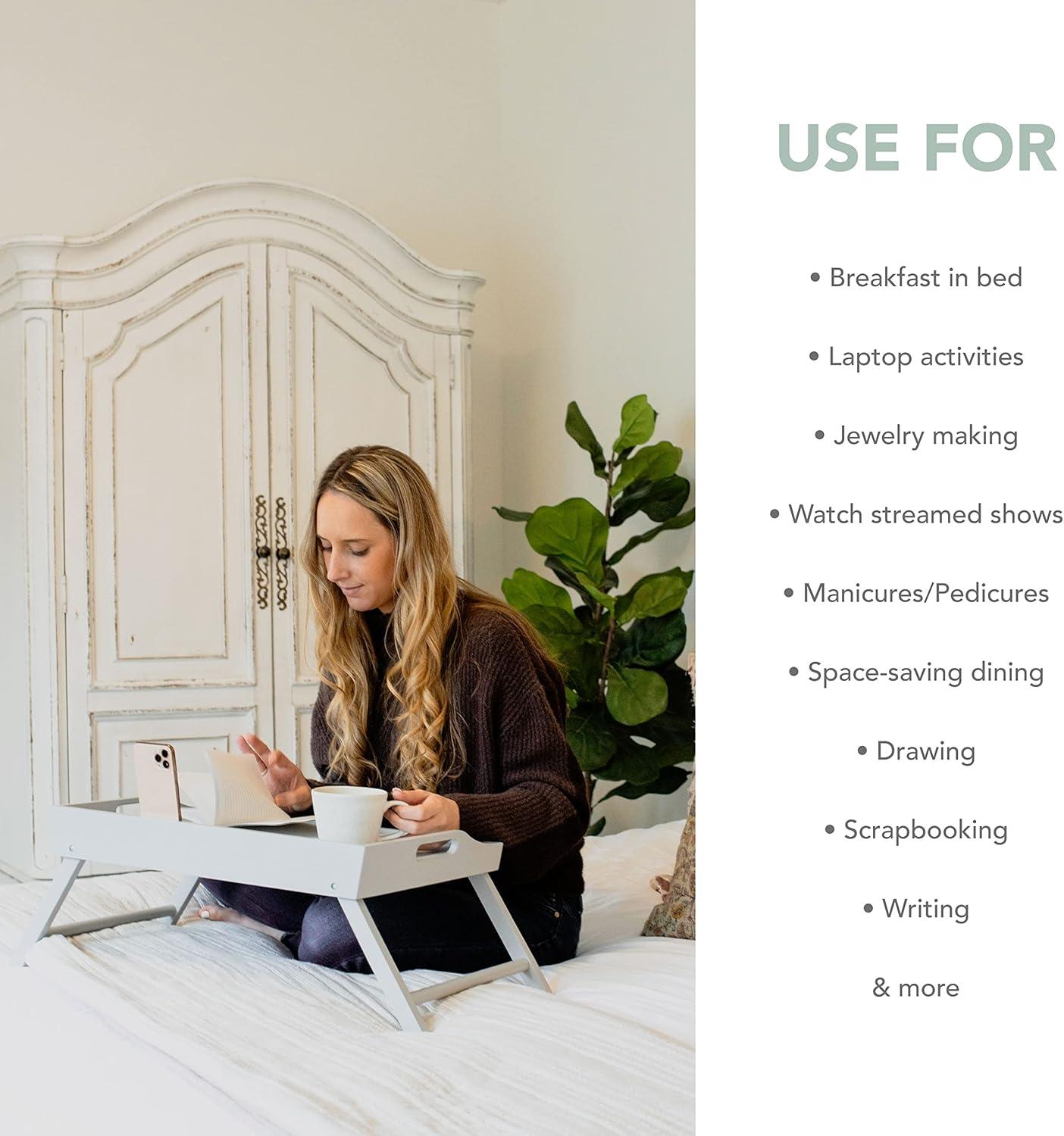 imageROSSIE HOME Extra Large Bamboo Bed Tray Lap Tray Lap Desk with Phone Holder  Fits up to 173 Inch Laptops and Most Tablets  Natural  Style No 78107Soft White