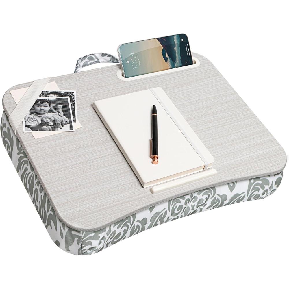 imageLAPGEAR Designer Lap Desk with Phone Holder and Device Ledge  Buffalo Check  Fits up to 156 Inch Laptops  Style No 45428Gray Damask