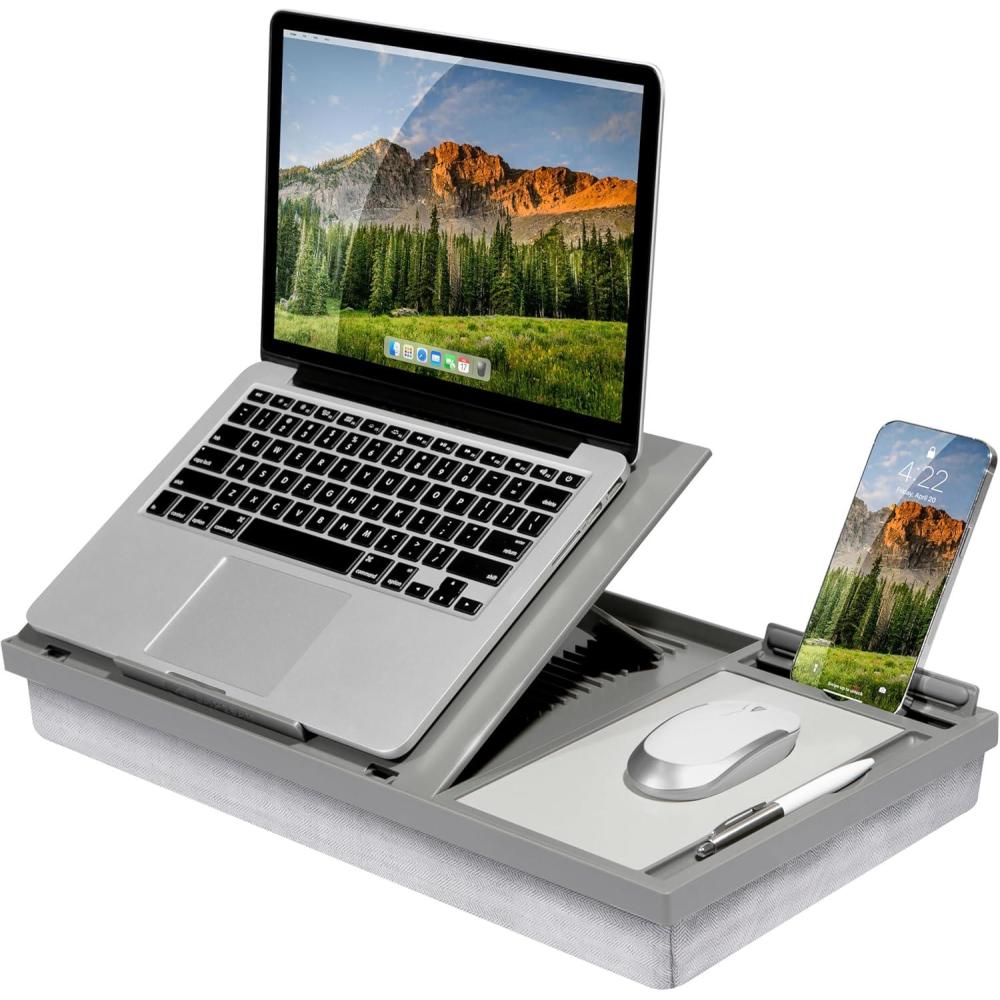 imageLAPGEAR Ergo Pro Lap Desk with 20 Adjustable Angles Mouse Pad and Phone Holder  Black  Fits up to 156 Inch Laptops and Most Tablets  Style No 49408Gray
