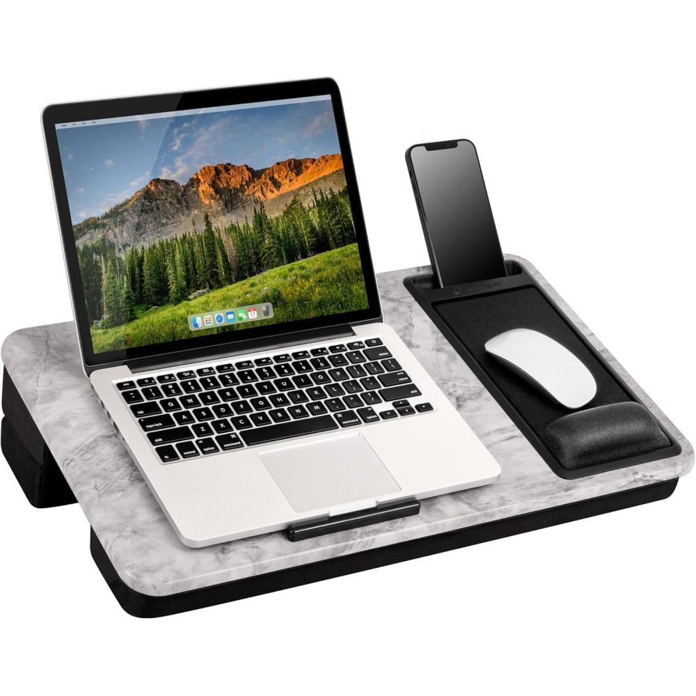imageLAPGEAR Extra Large Adjustable Lap Desk with Gel Wrist Rest Mouse Pad Phone Holder Device Ledge and Booster Cushion  Gray Woodgrain  Fits up to 173 Inch Laptops  Style No 88105White Marble
