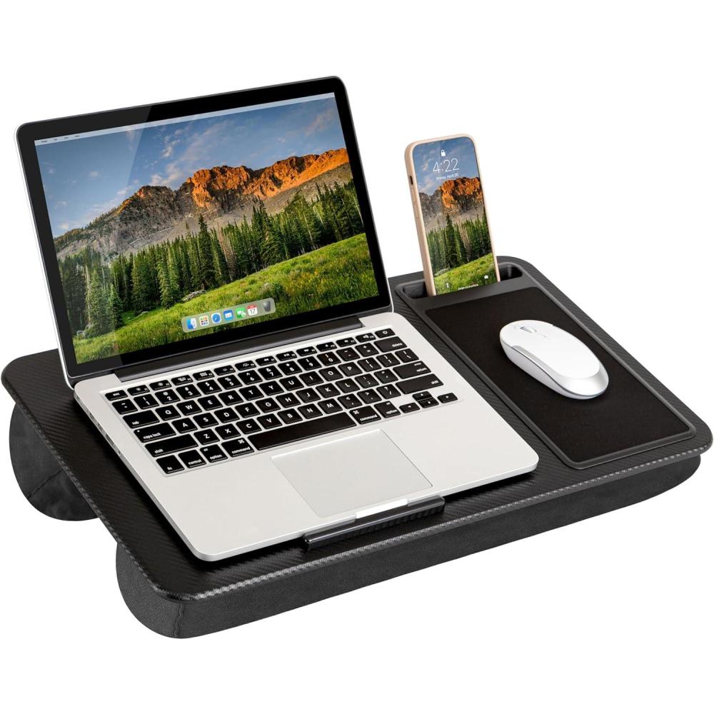 imageLAPGEAR Home Office Pro Lap Desk with Wrist Rest Mouse Pad and Phone Holder  Taj Mahal Marble  Fits up to 156 Inch Laptops  Style No 91601Black Carbon