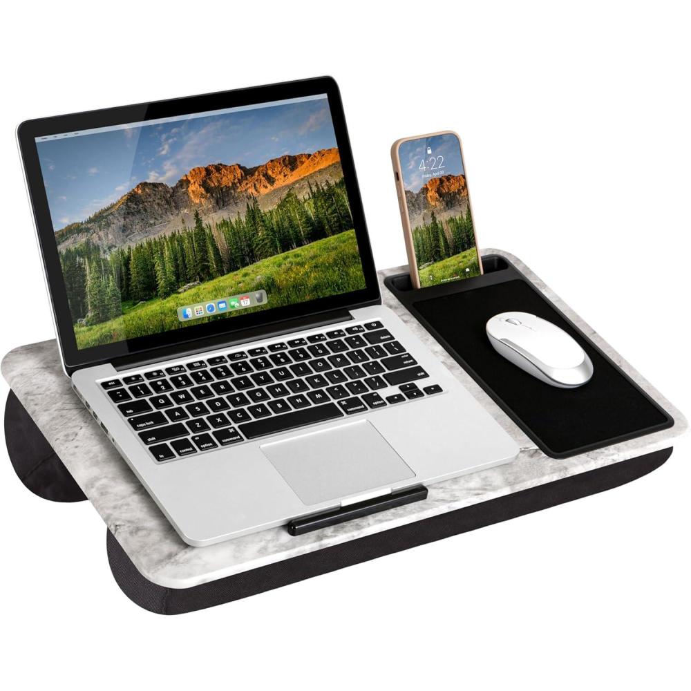 imageLAPGEAR Home Office Pro Lap Desk with Wrist Rest Mouse Pad and Phone Holder  Taj Mahal Marble  Fits up to 156 Inch Laptops  Style No 91601White Marble
