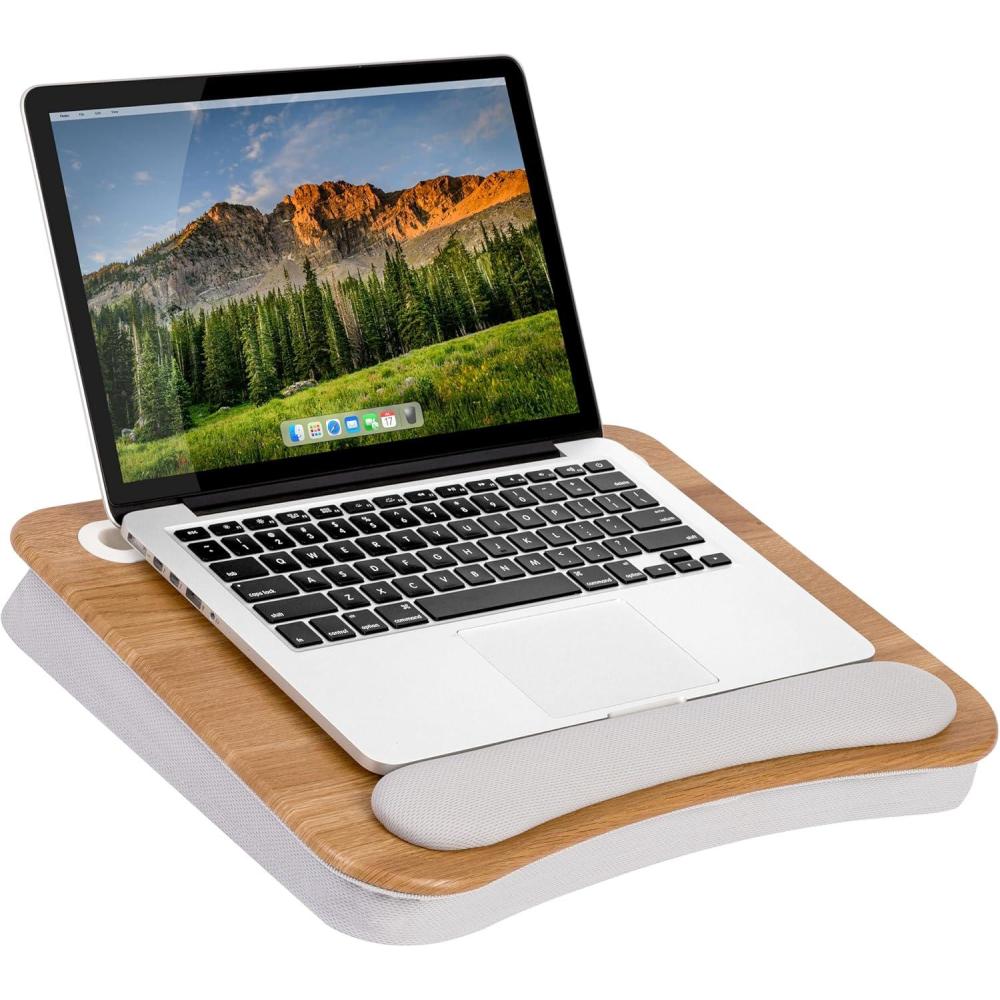 imageLAPGEAR Memory Foam Lap Desk with Wrist Rest and Media Slot  Medium  Silver Carbon  Fits up to 156 Inch Laptops and Most Tablet Devices  Style No 91335Oak Woodgrain