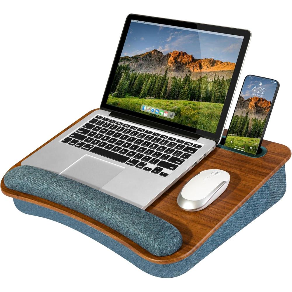 imageLAPGEAR Portable Laptop Lap Desk with Pillow Cushion AntiSlip Strip Tablet or Phone Storage Slot Pen and Pencil Pocket and Wrist Rest  Espresso Woodgrain  Fits 173quot Laptops  Style No 91342Espresso Woodgrain
