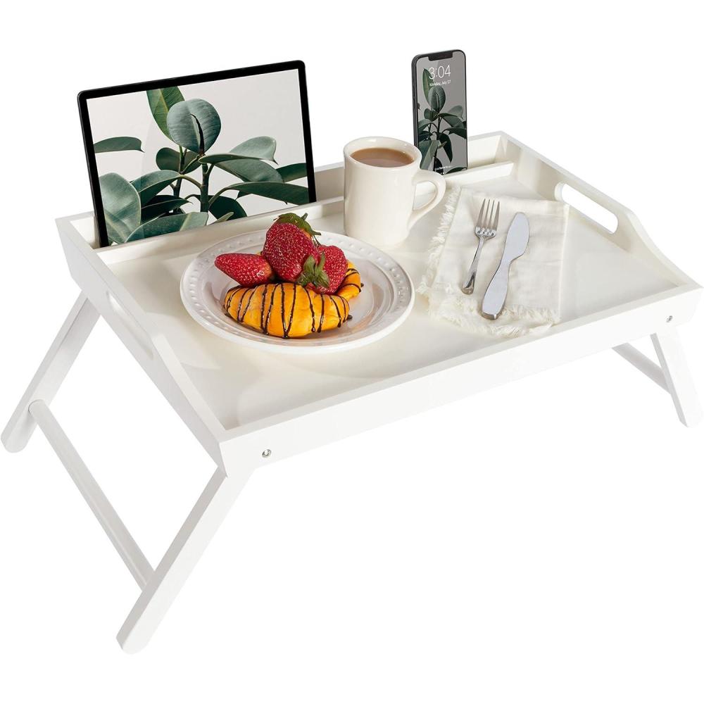 imageROSSIE HOME Extra Large Bamboo Bed Tray Lap Tray Lap Desk with Phone Holder  Fits up to 173 Inch Laptops and Most Tablets  Natural  Style No 78107Soft White