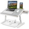 imageLAPGEAR Easy Tilt Leather Laptop Bed Desk with Adjustable Legs Wrist Rest Media Slot and Builtin Storage  Black  Fits up to 17 Inch Laptops  Style No 78508Gray