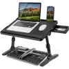 imageLAPGEAR Easy Tilt Leather Laptop Bed Desk with Adjustable Legs Wrist Rest Media Slot and Builtin Storage  Black  Fits up to 17 Inch Laptops  Style No 78508Black