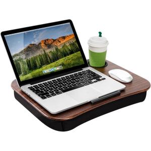 imageLAPGEAR Cup Holder Lap Desk with Device Ledge  White Marble  Fits up to 14 Inch Laptops  Style No 46305Espresso Woodgrain