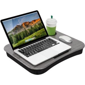 imageLAPGEAR Cup Holder Lap Desk with Device Ledge  White Marble  Fits up to 14 Inch Laptops  Style No 46305Gray Woodgrain