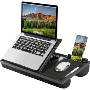 imageLAPGEAR Ergo Pro Lap Desk with 20 Adjustable Angles Mouse Pad and Phone Holder  Black  Fits up to 156 Inch Laptops and Most Tablets  Style No 49408Black
