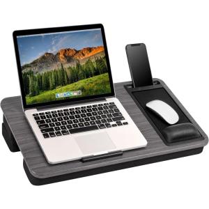 imageLAPGEAR Extra Large Adjustable Lap Desk with Gel Wrist Rest Mouse Pad Phone Holder Device Ledge and Booster Cushion  Gray Woodgrain  Fits up to 173 Inch Laptops  Style No 88105Gray Woodgrain