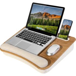 imageLAPGEAR Portable Laptop Lap Desk with Pillow Cushion AntiSlip Strip Tablet or Phone Storage Slot Pen and Pencil Pocket and Wrist Rest  Espresso Woodgrain  Fits 173quot Laptops  Style No 91342White Oak Woodgrain